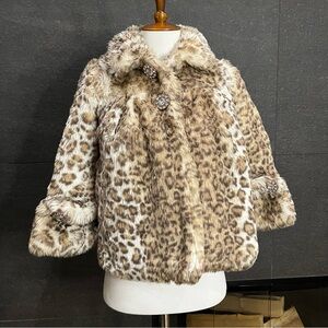 Lilly Patricia Faux Fur Leopard Print Swing Coat Size Girls Medium